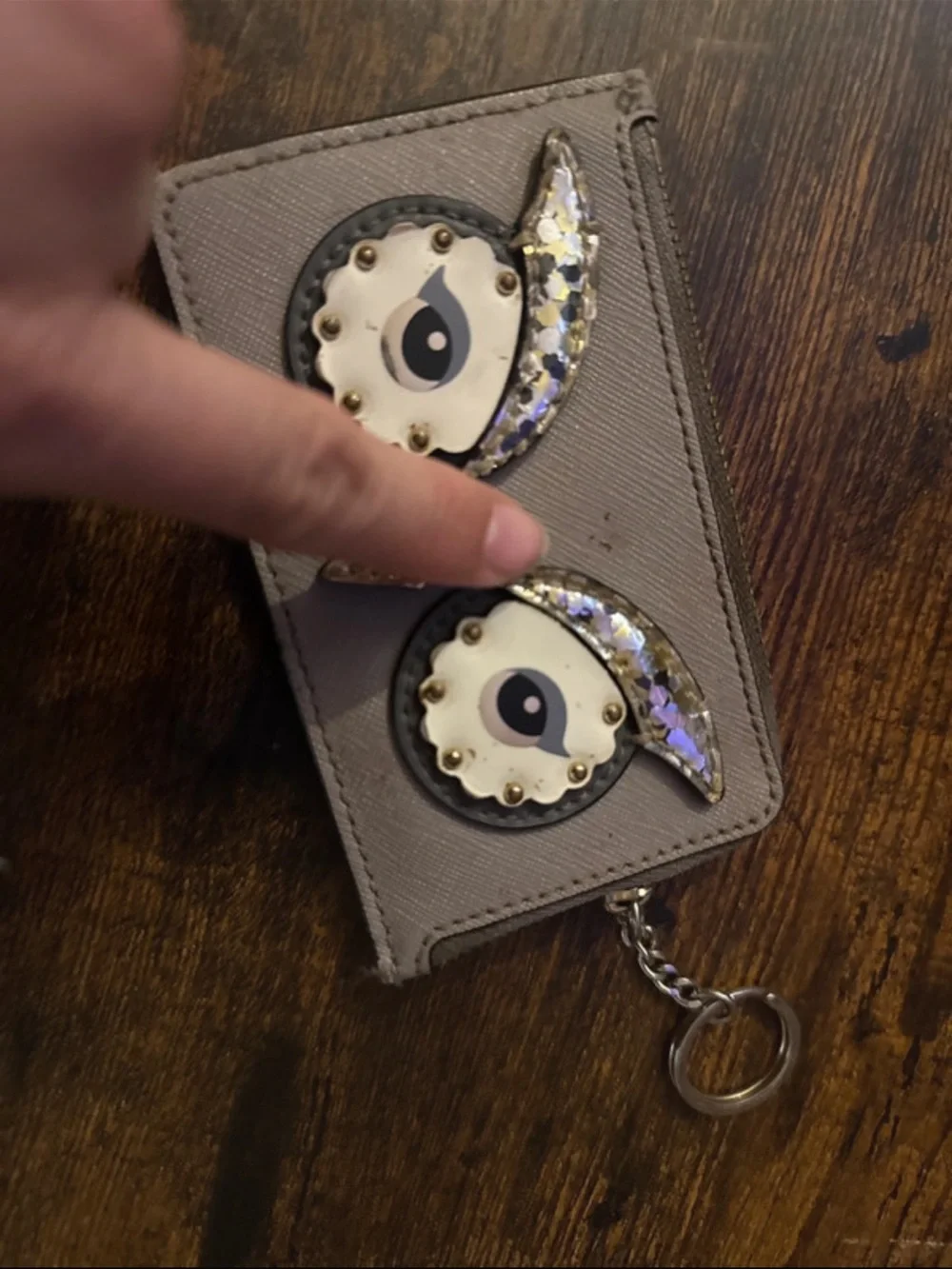 Kate spadeStylish Gray Wallet cardholder Keychain owl